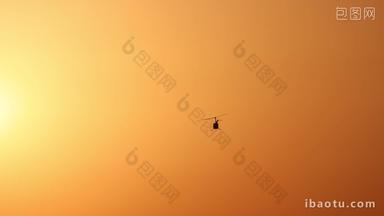 夕阳在空中飞行的直升机观光旅游实拍4k